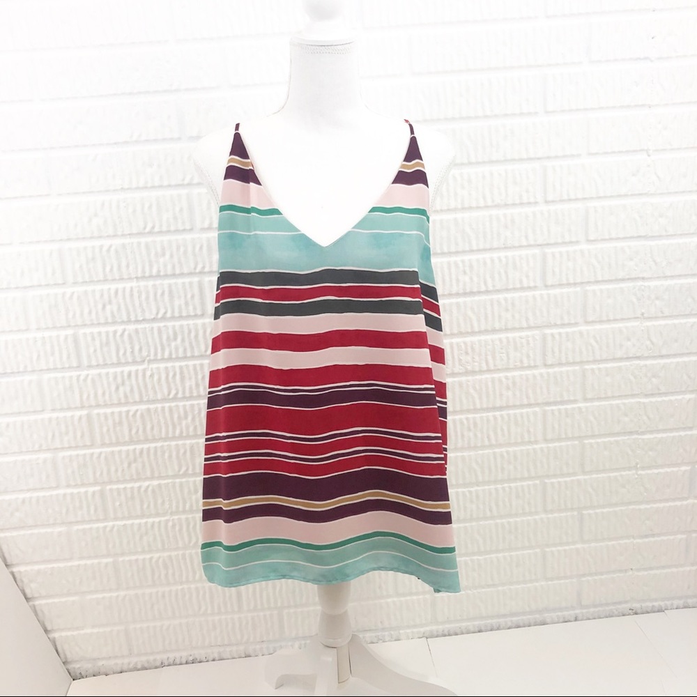 LOFT v-neck maroon striped sleeveless blouse